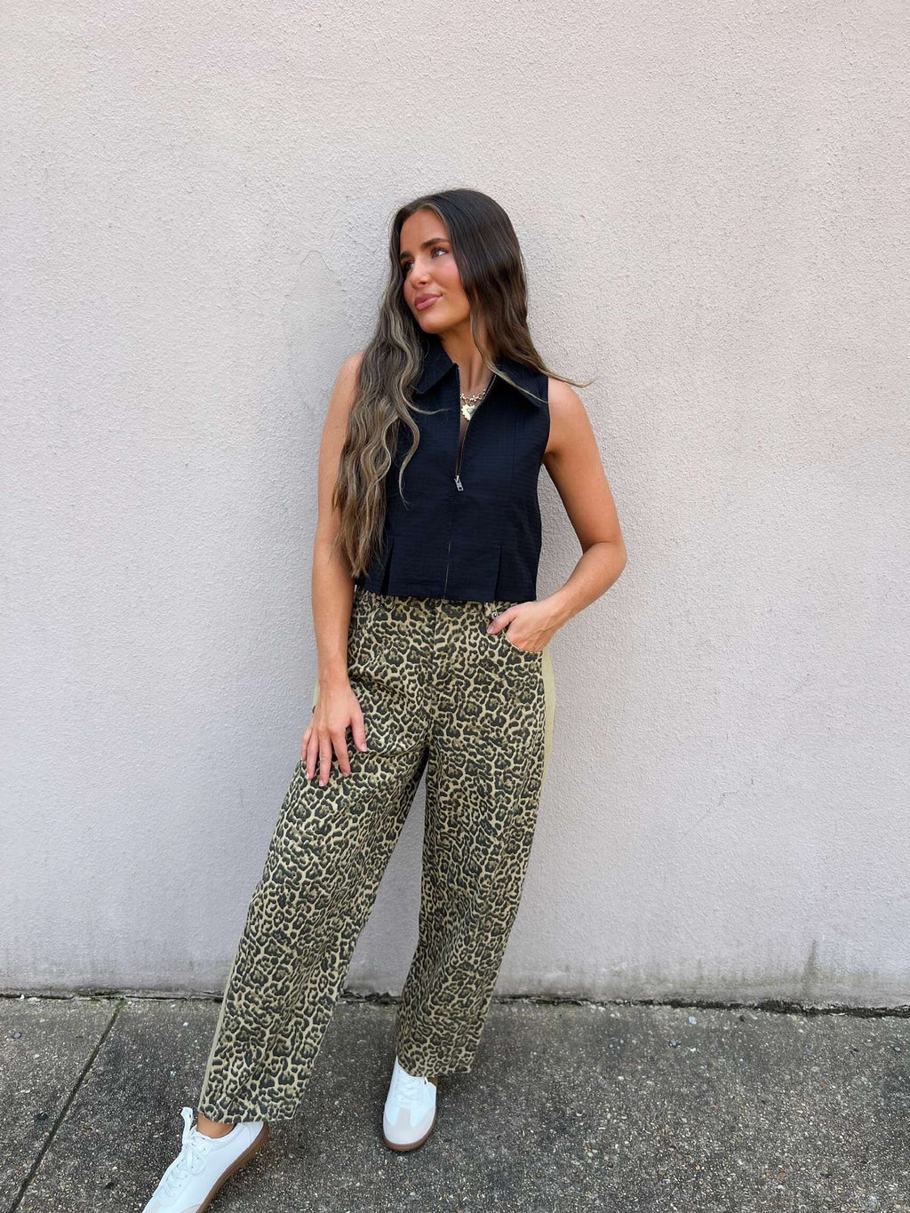 untamed leopard barrel jean - tan