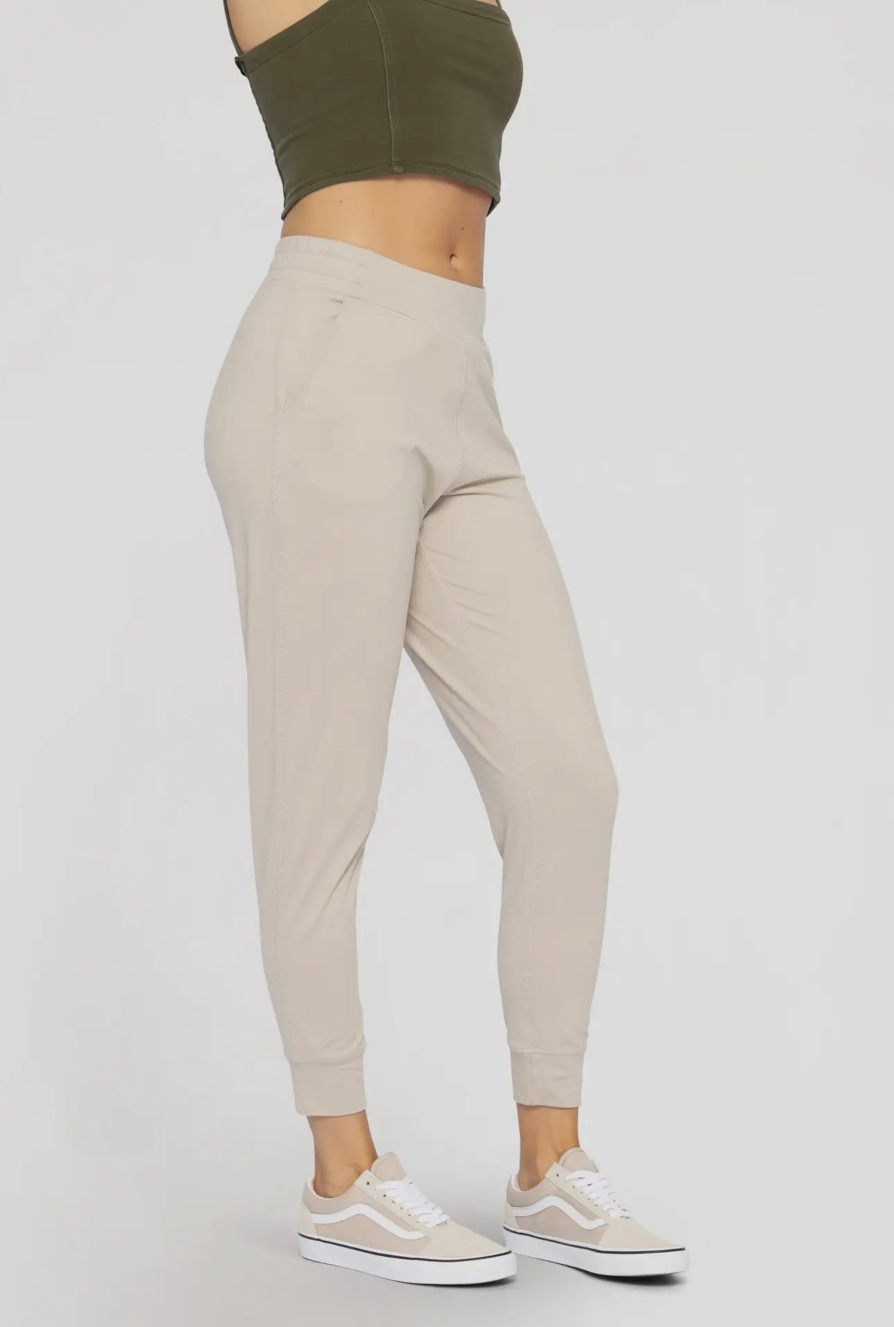 cozy flex everyday joggers in tan