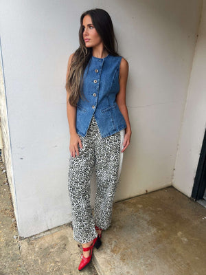 untamed leopard barrel pant - ivory