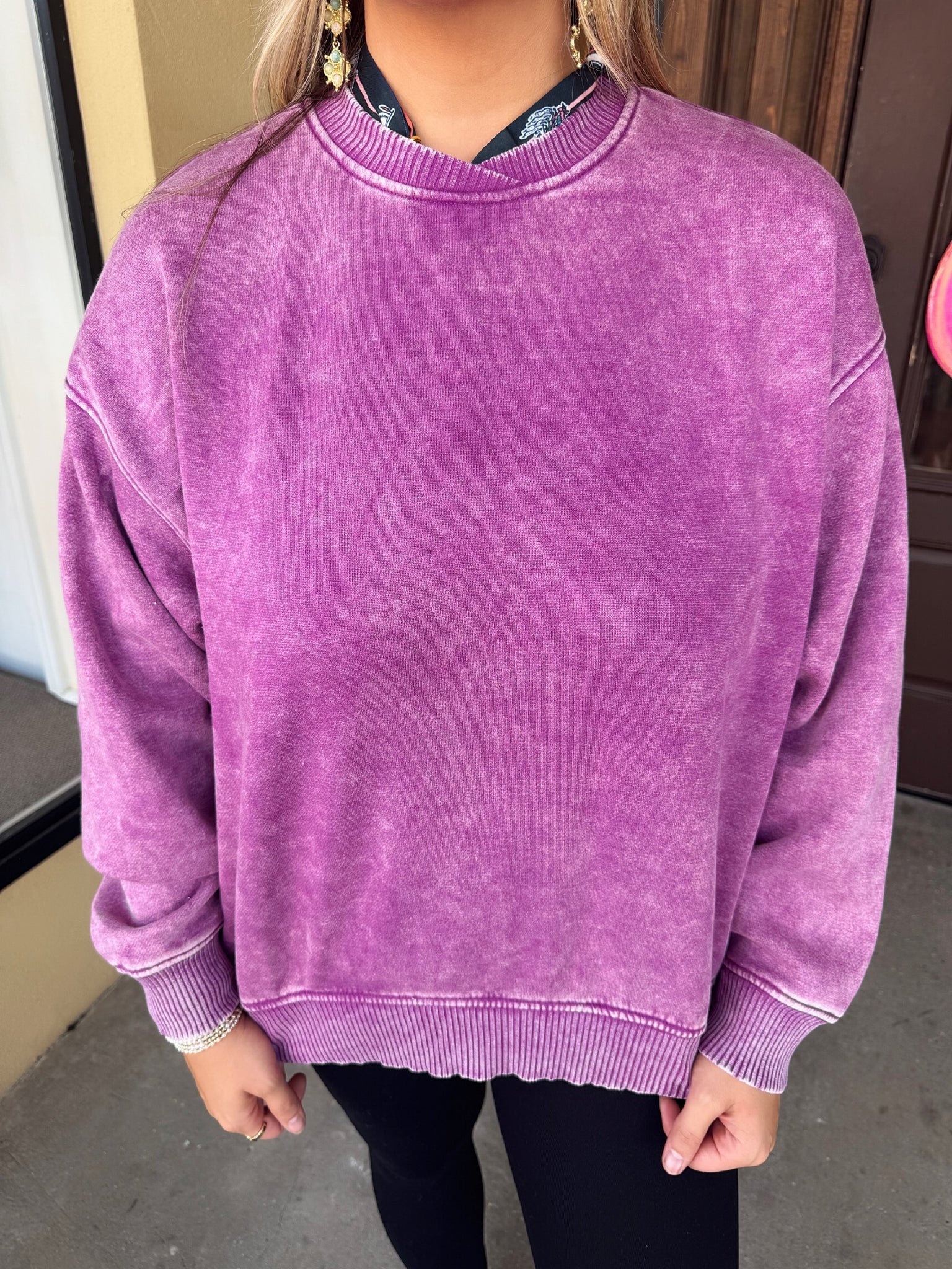 here for it sweatshirt in plum
