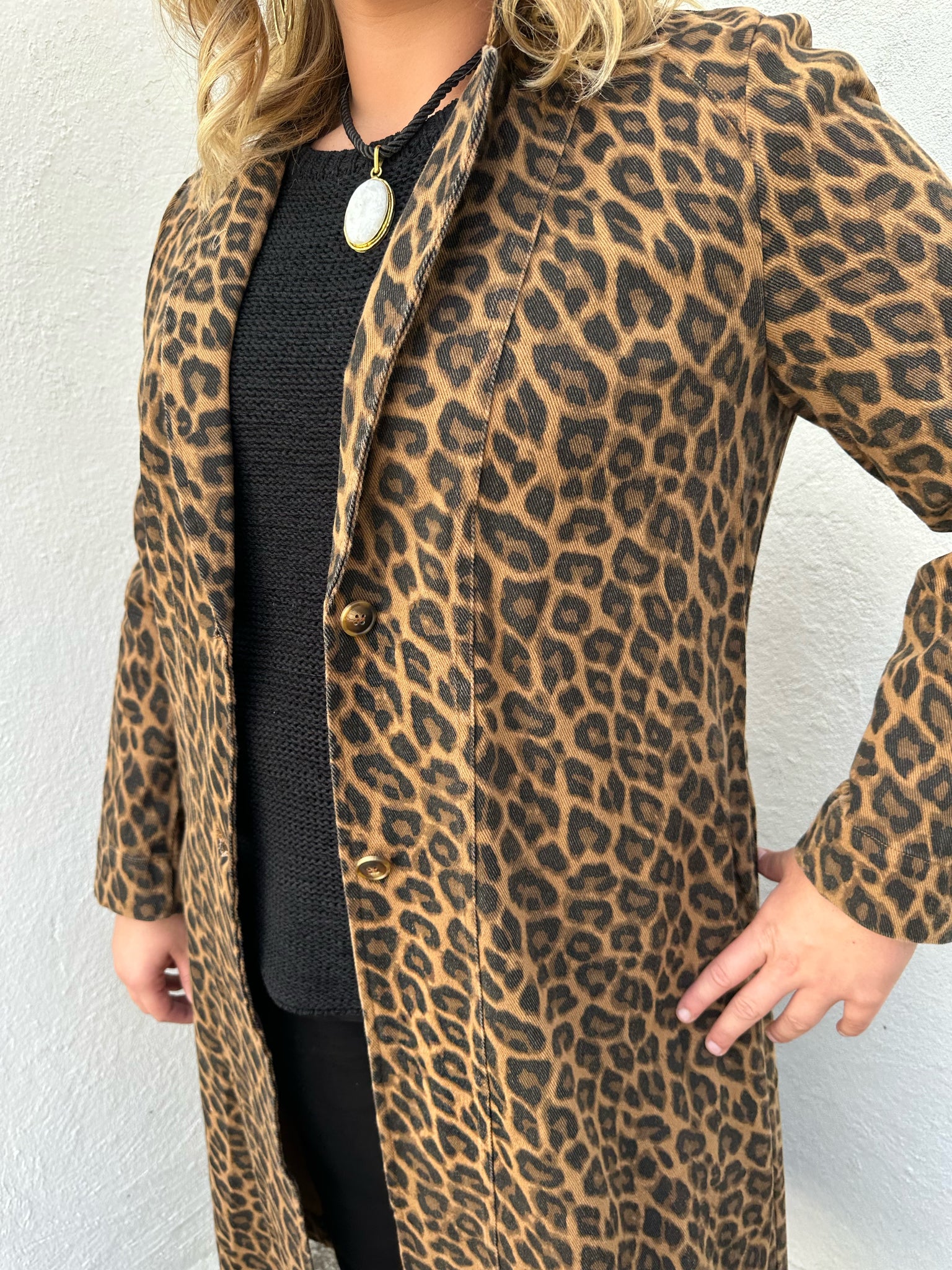 leopard denim duster