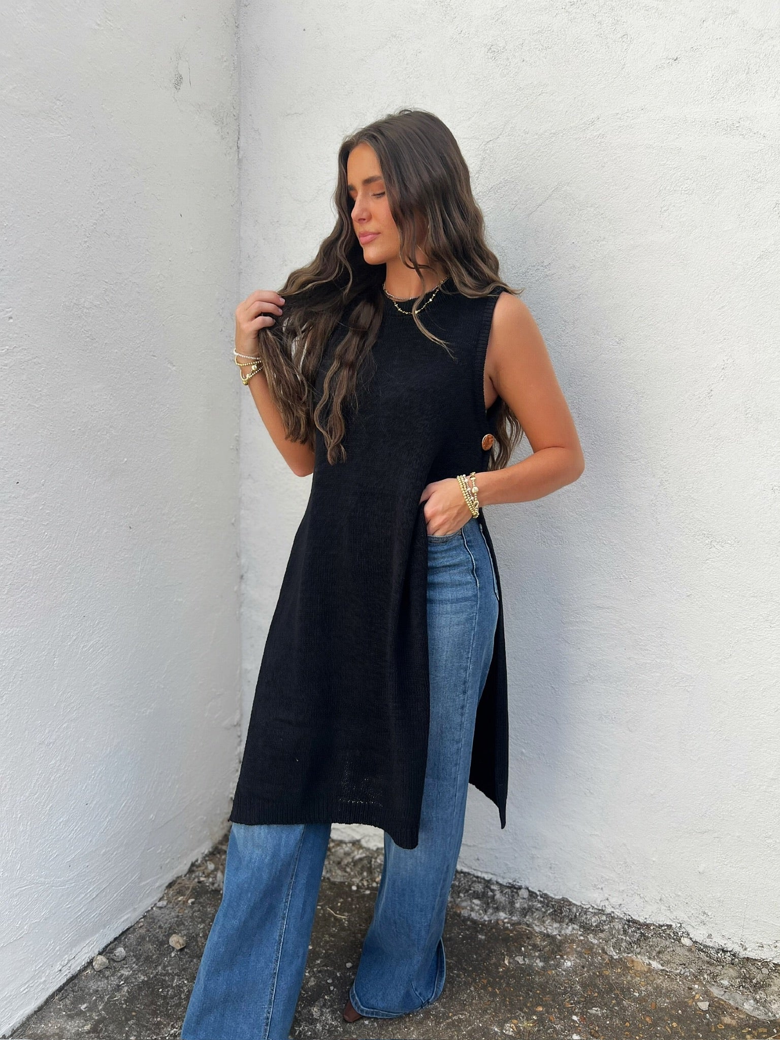 palmer longline sweater in black