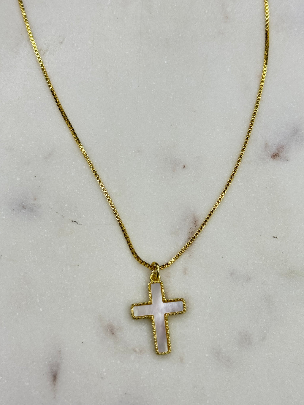 jto #14 mother of pearl cross necklace
