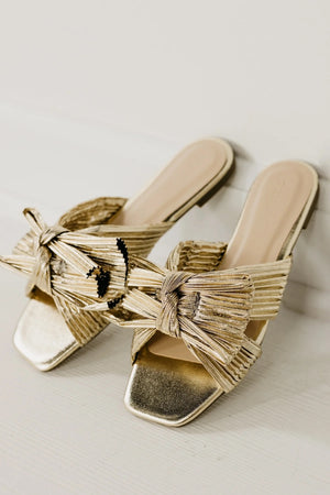 pleated ribbon gold sandal