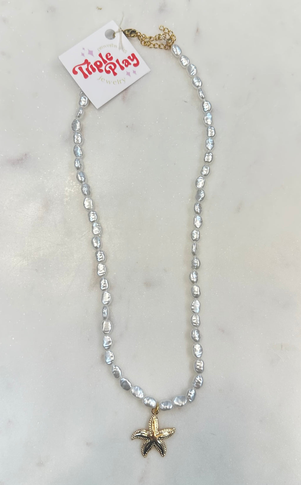 triple play pearl necklace with starfish charm