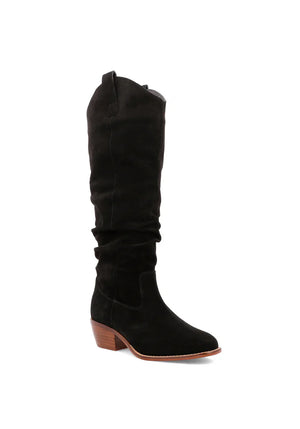mia lue genuine suede boot in black