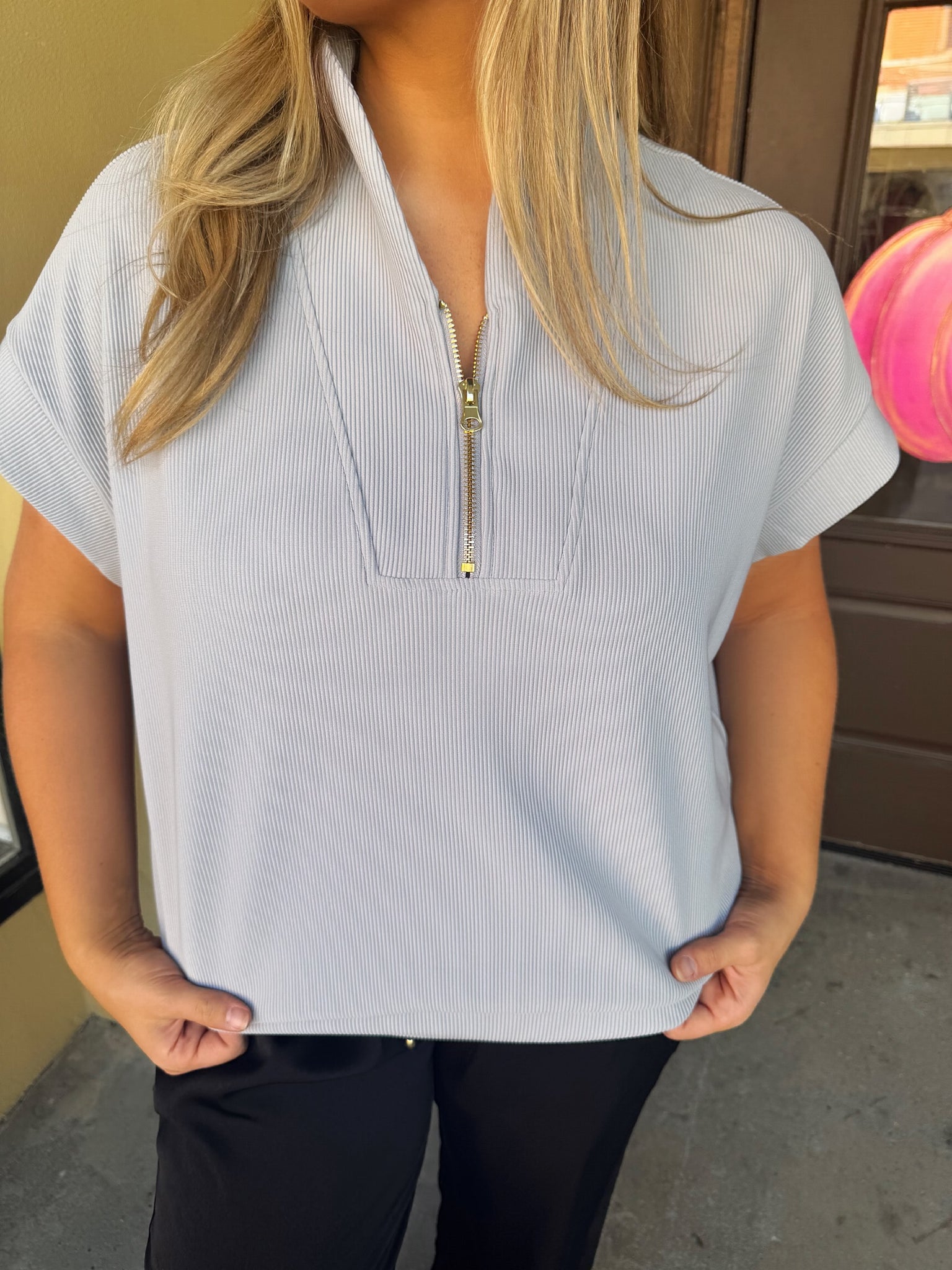 sadie quarter zip in light grey