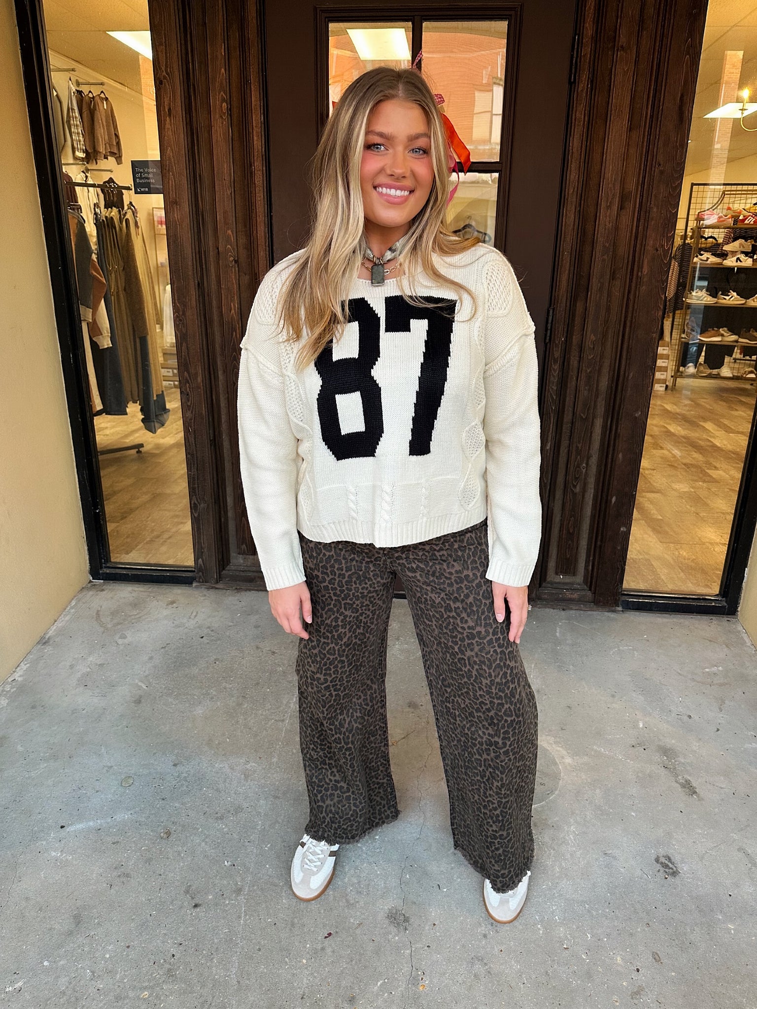 harlow olive leopard wide leg jean