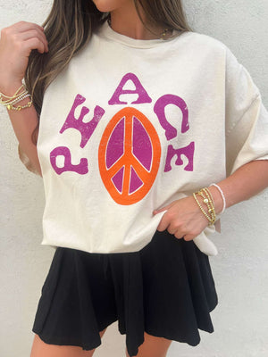 LivyLu peace sign off white thrifted tee