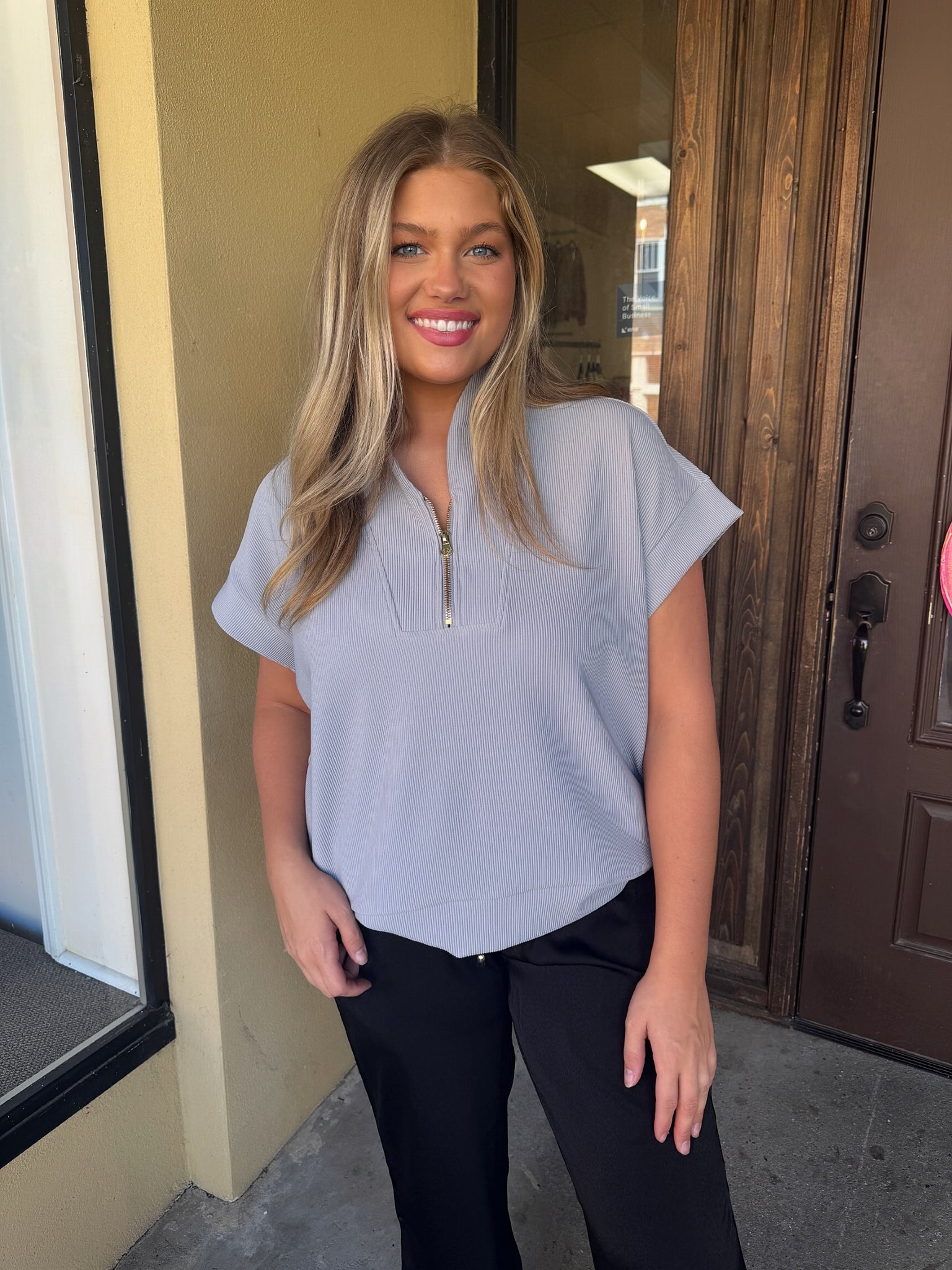 sadie quarter zip in light grey