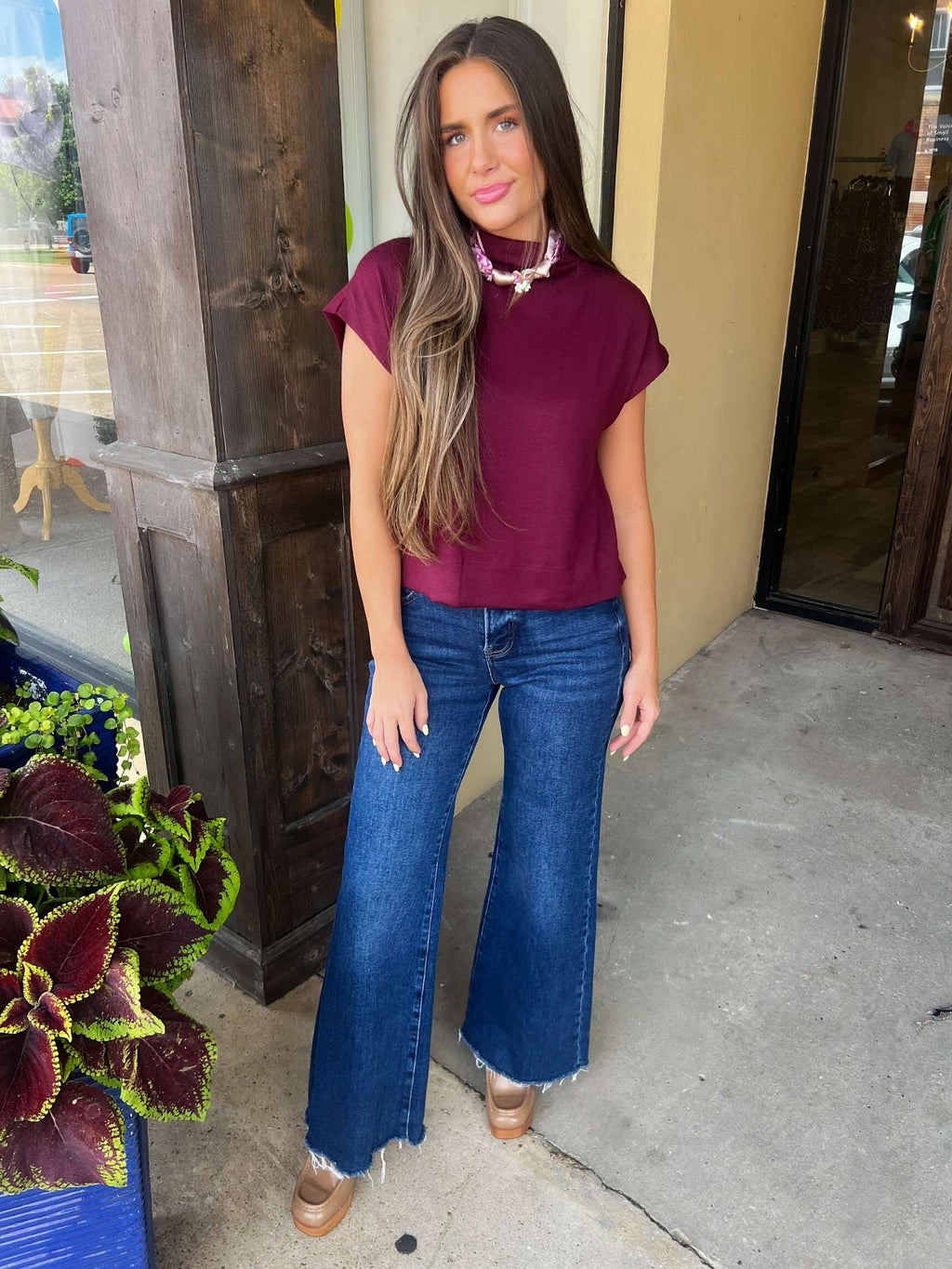 fall staple lightweight sweater in burgundy