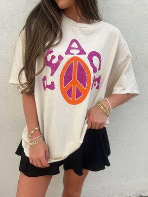 LivyLu peace sign off white thrifted tee