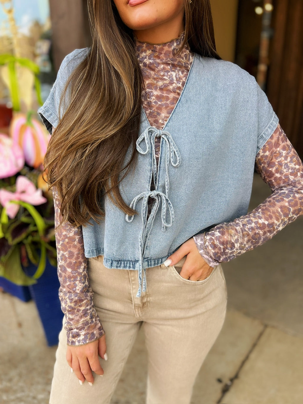 blair denim tie top