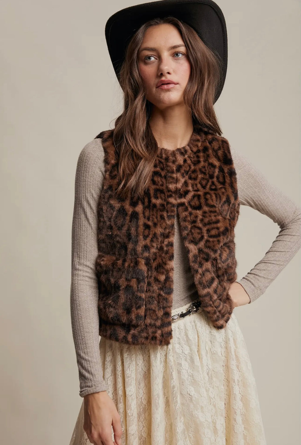 faux fur leopard vest