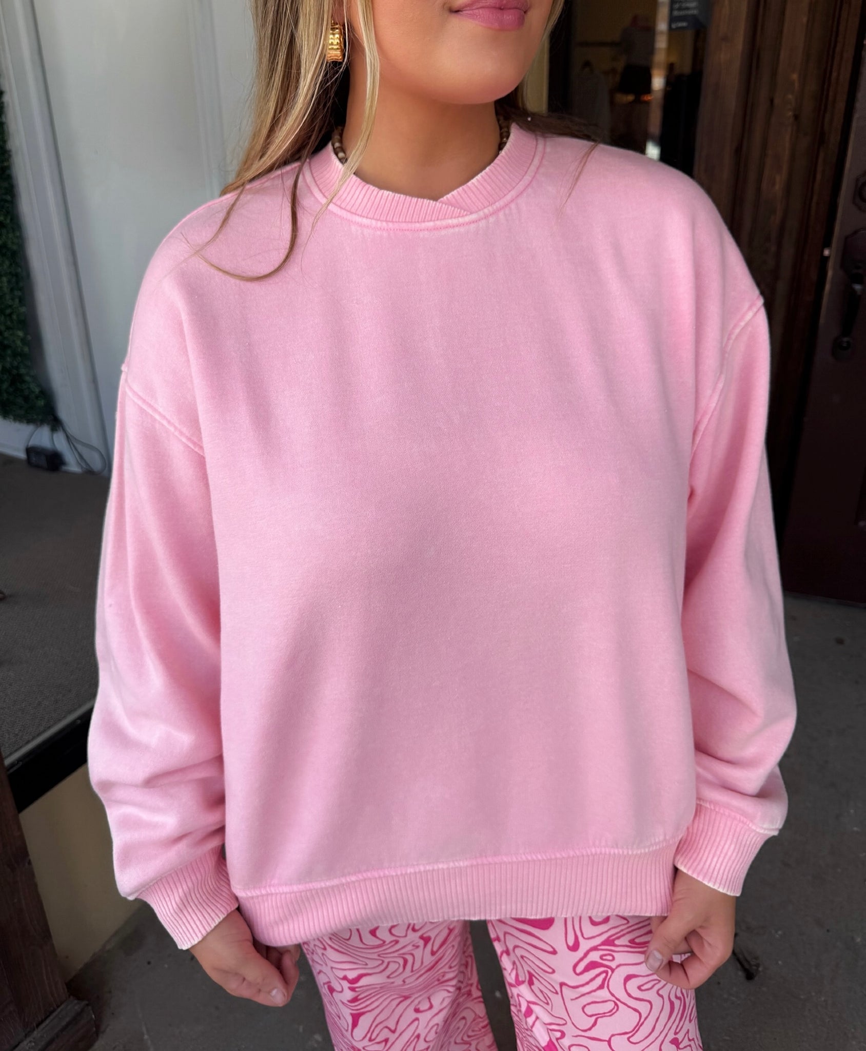here for it sweatshirt in baby pink