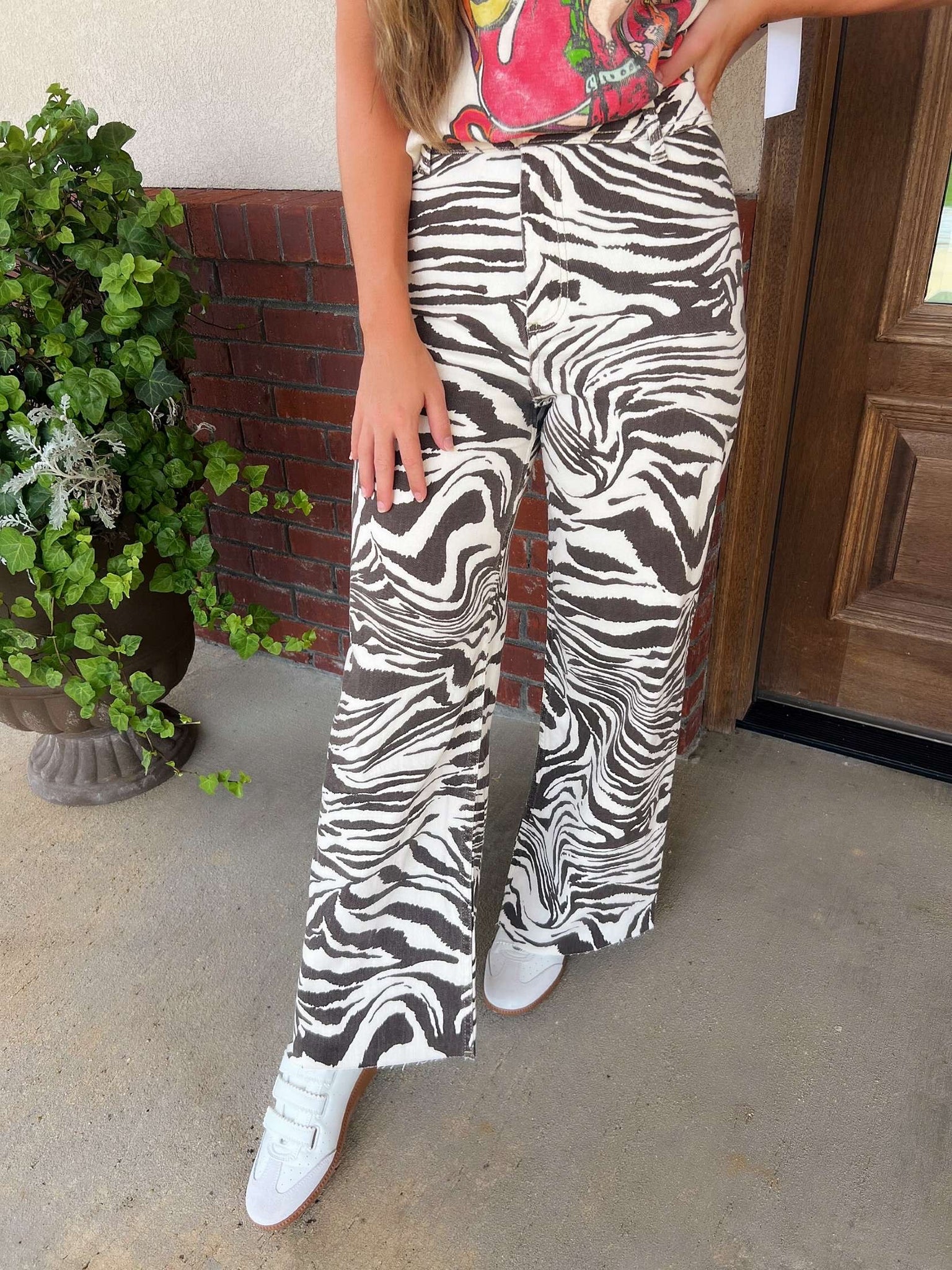 zebra wide leg jean