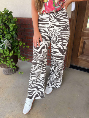 zebra wide leg jean