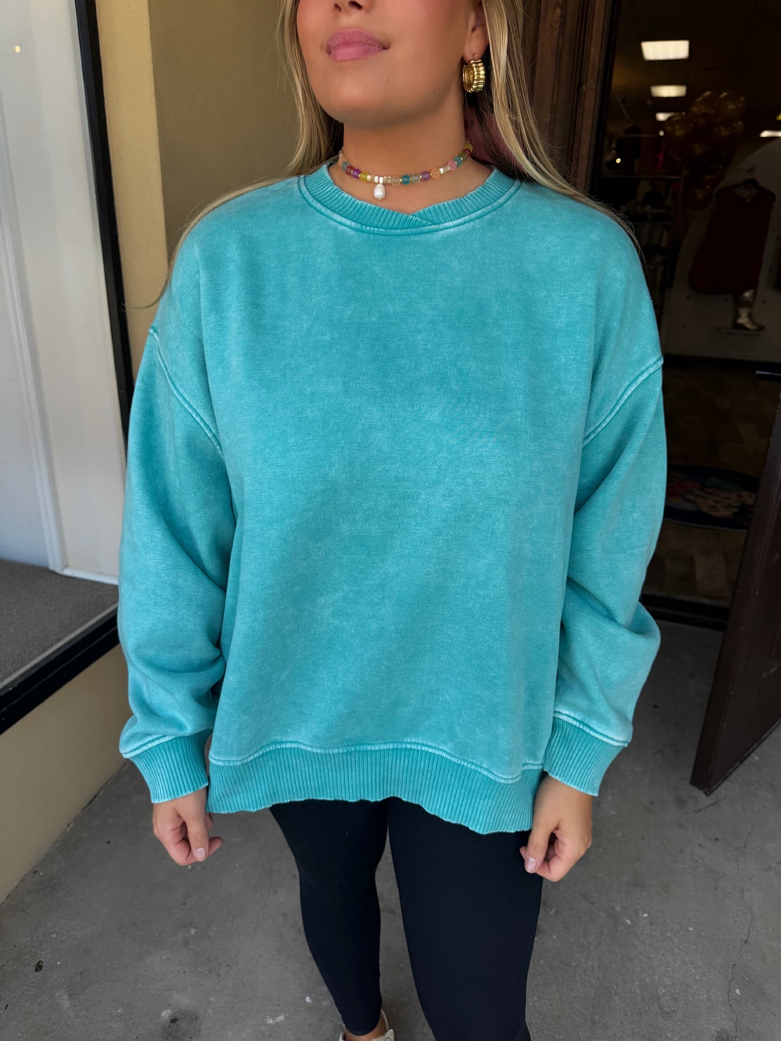 here for it sweatshirt in sky blue