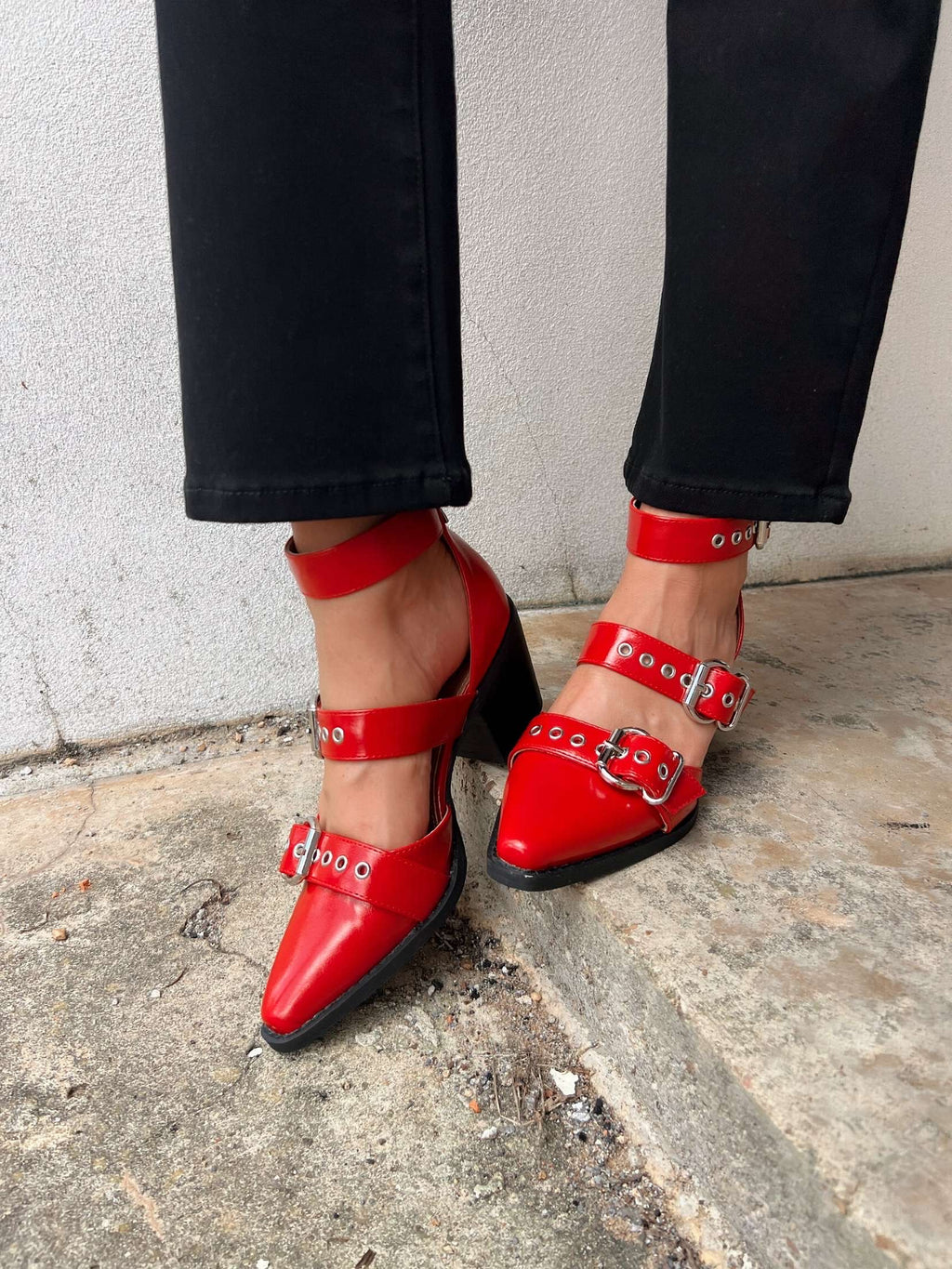 tessa buckled red heel