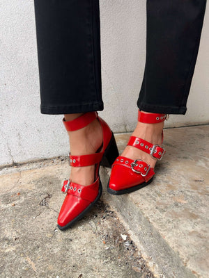 tessa buckled red heel