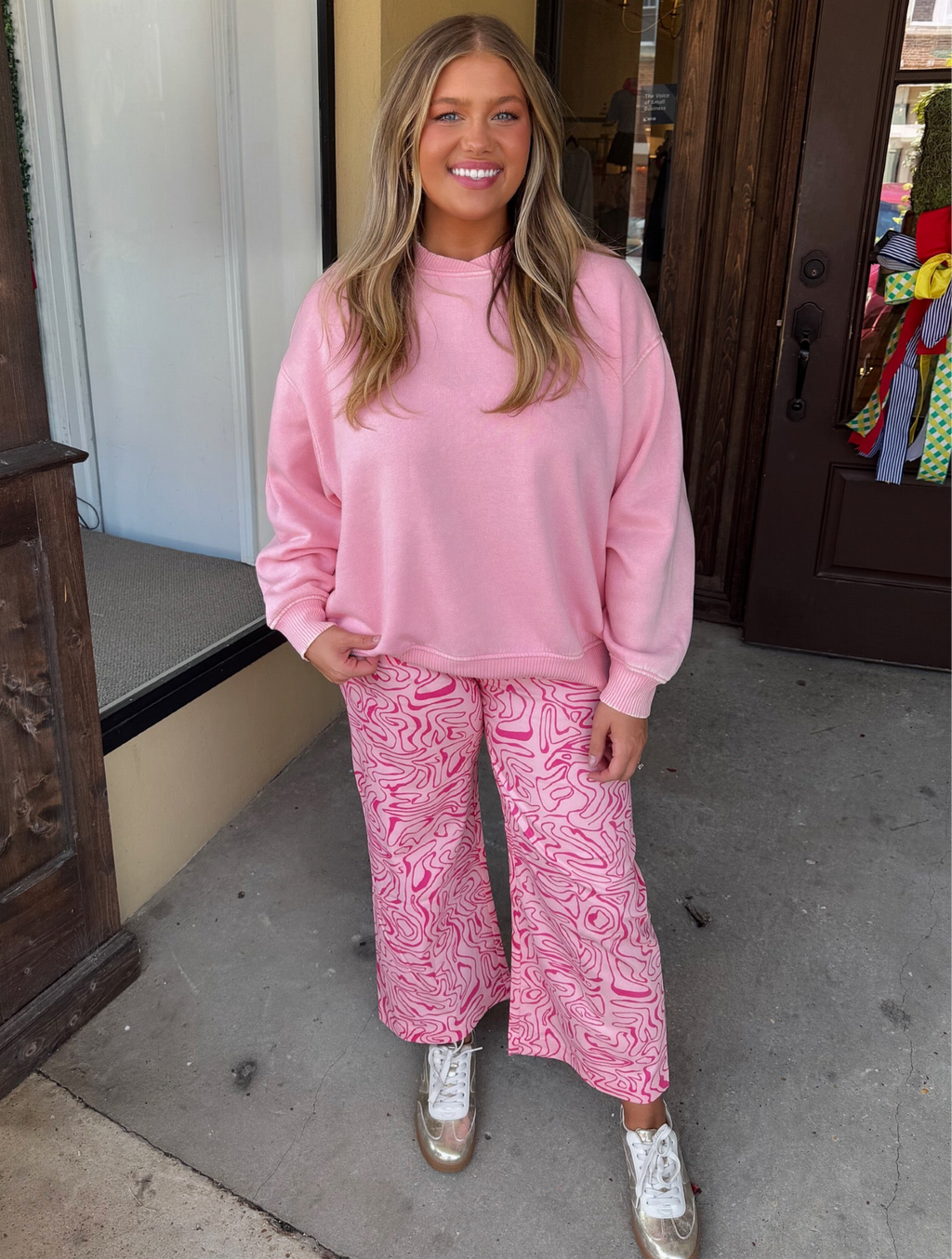 here for it sweatshirt in baby pink