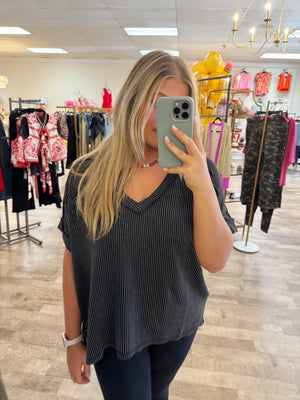 ribbed & ready top - charcoal