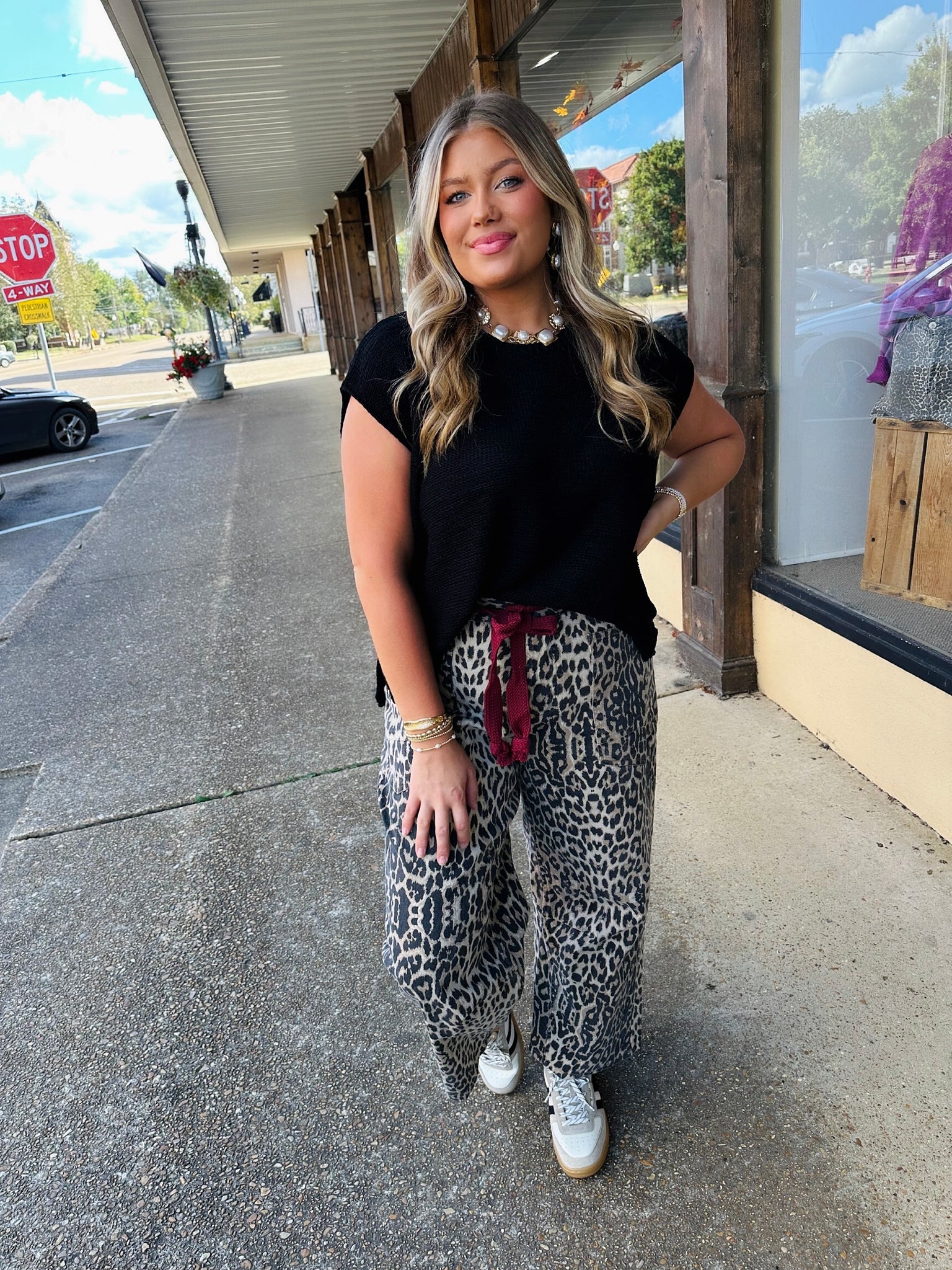 jess leopard belted barrel pant