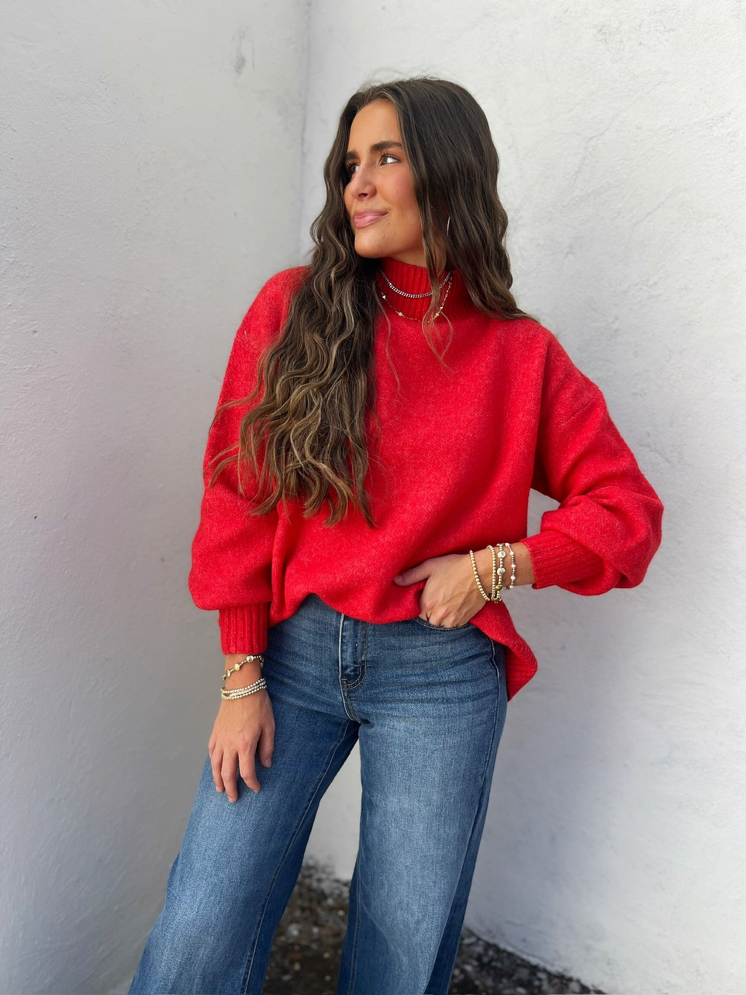 home for the holidays mock neck sweater