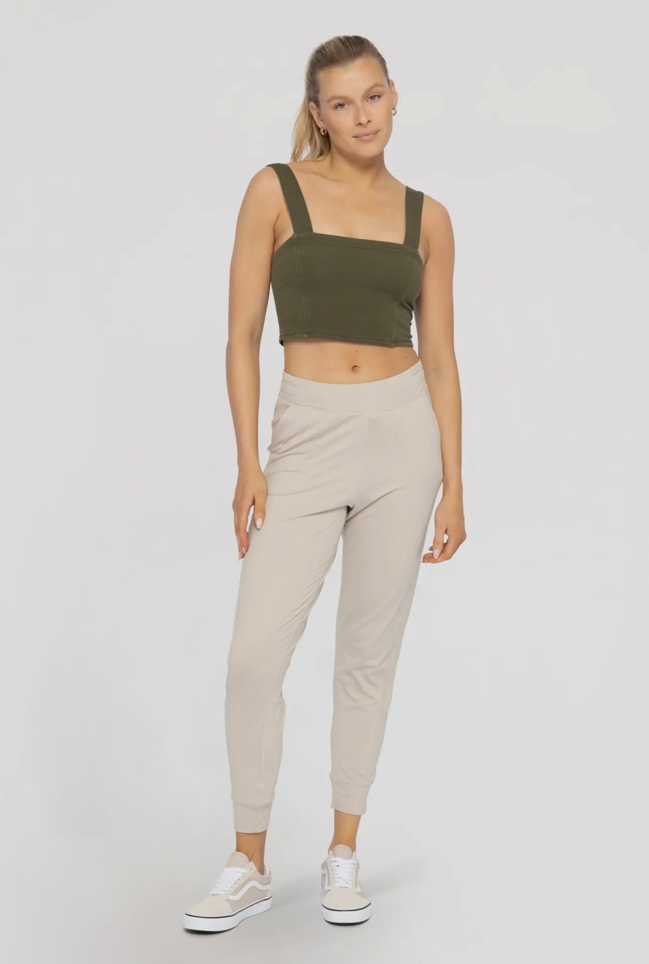 cozy flex everyday joggers in tan