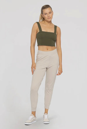 cozy flex everyday joggers in tan