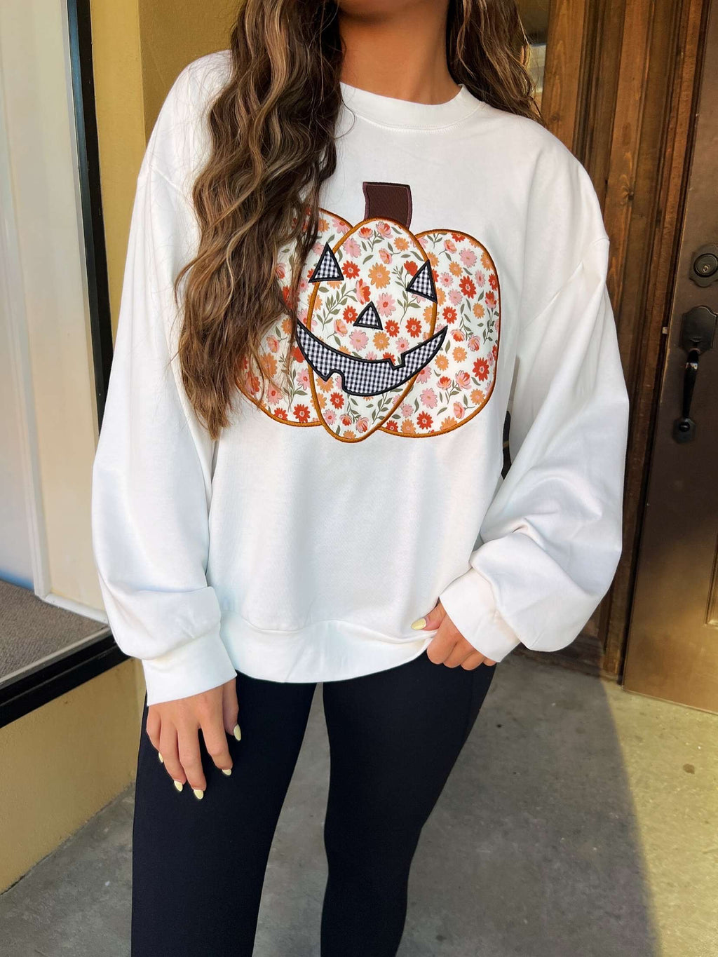 patchwork jack-o-latern pullover