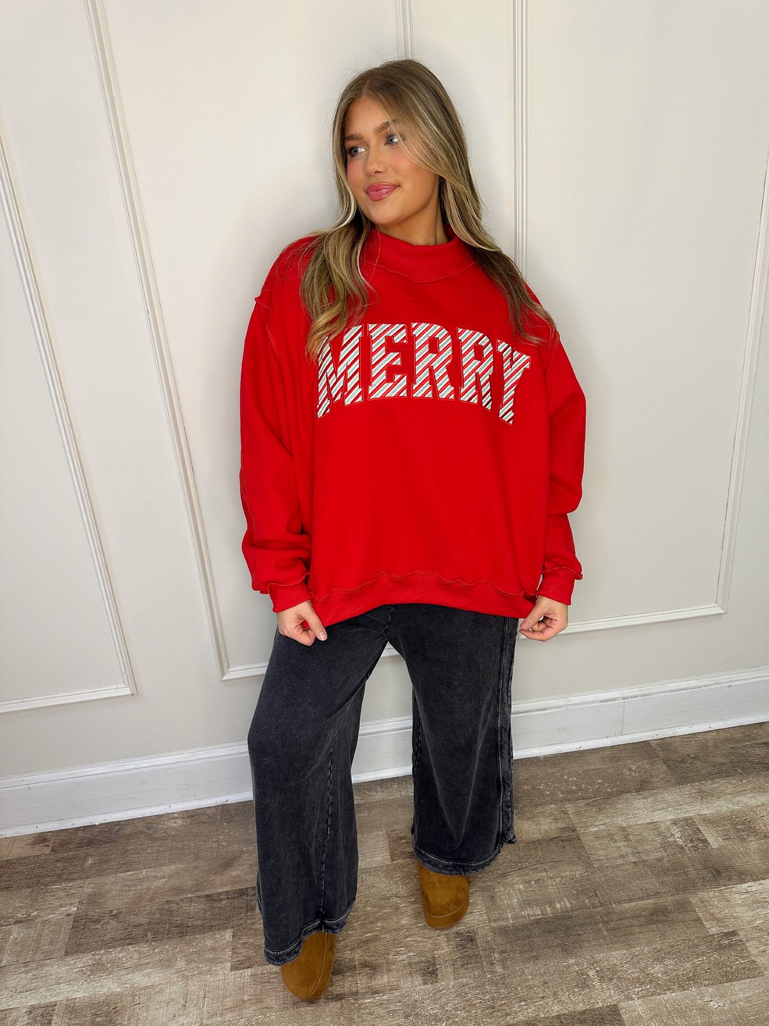 merry embroidered mock neck