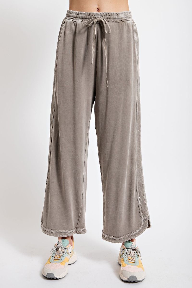 terry wide leg pant in light mocha