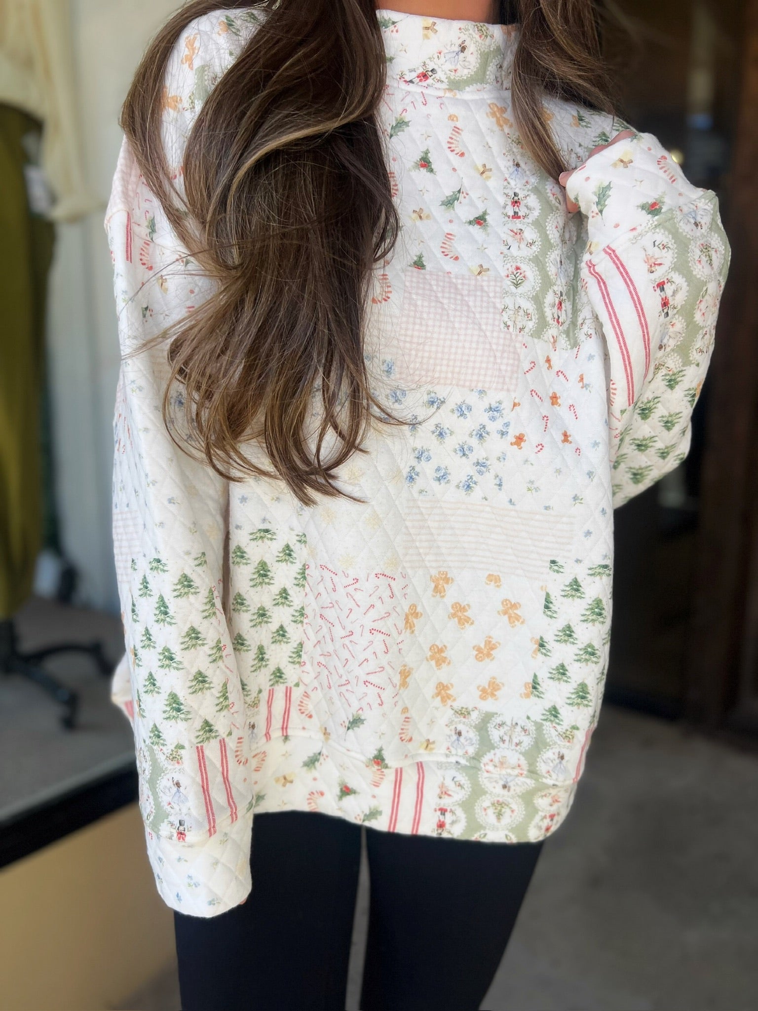 sunkissed coconut Christmas holiday quilted mock neck