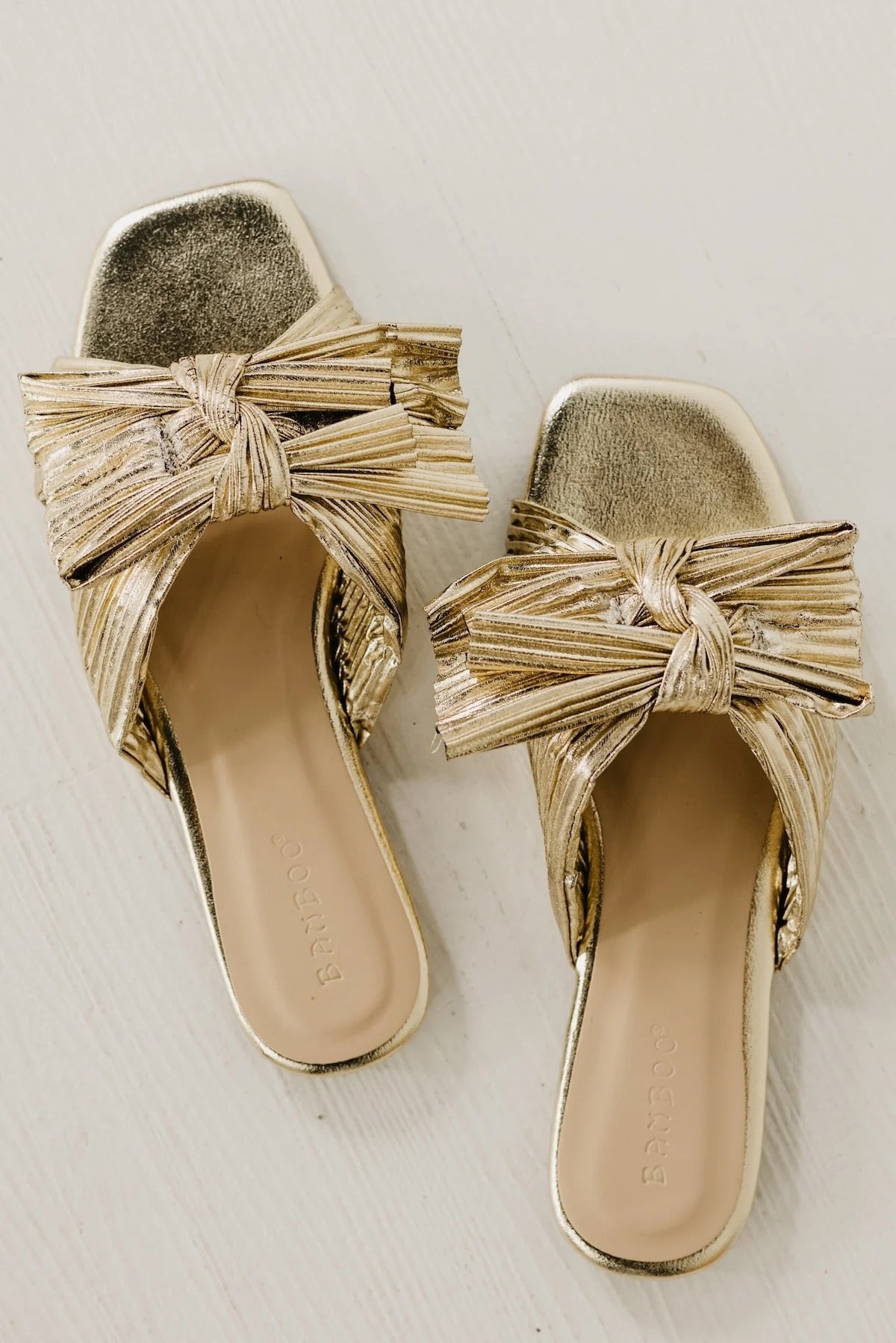 pleated ribbon gold sandal