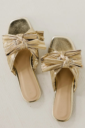 pleated ribbon gold sandal