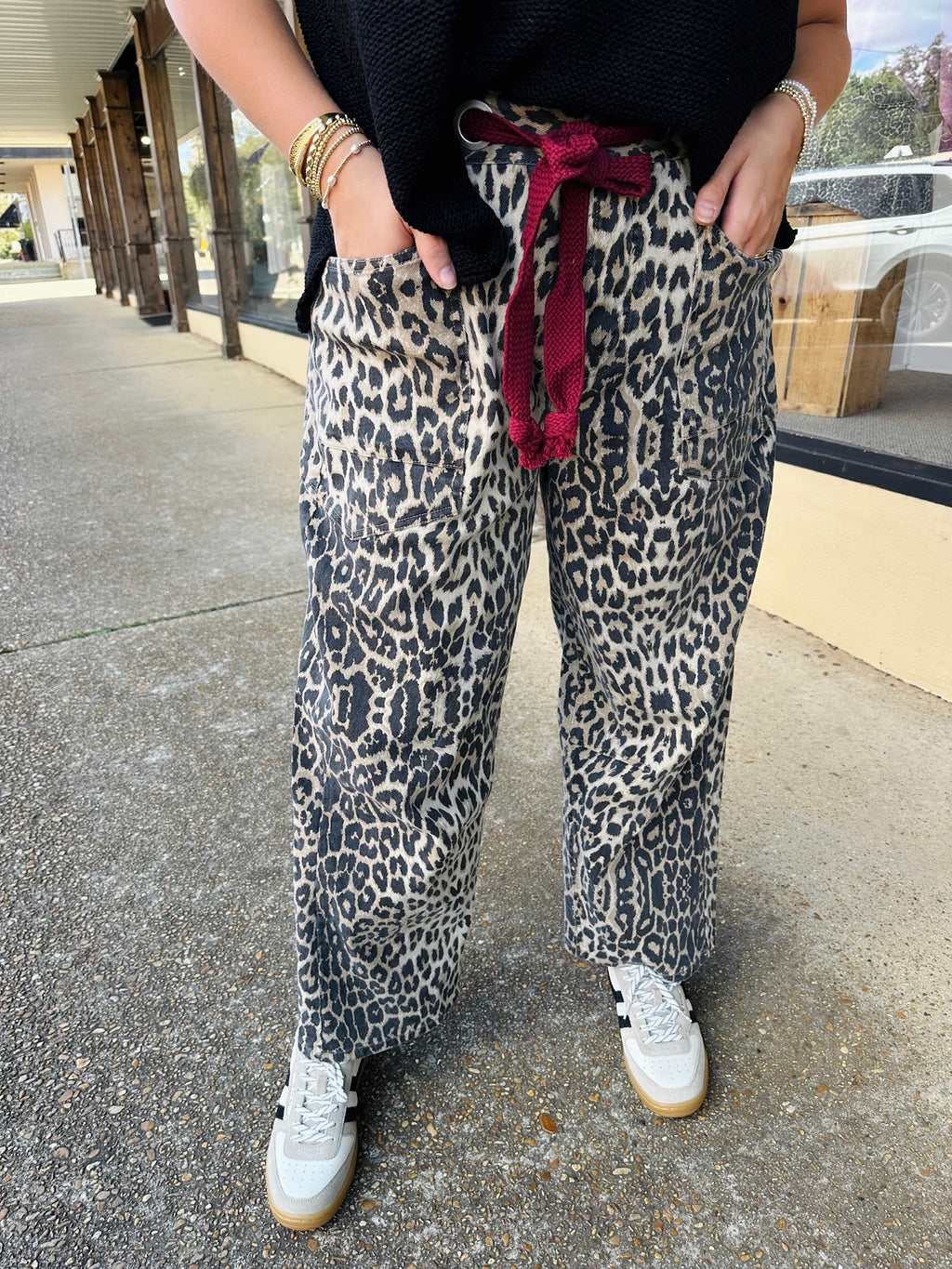 jess leopard belted barrel pant
