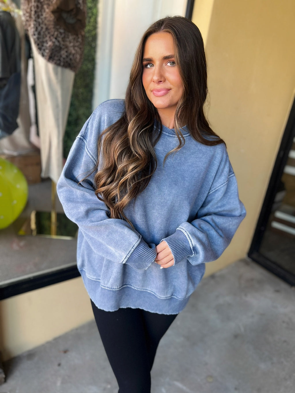 here for it pullover in washed navy