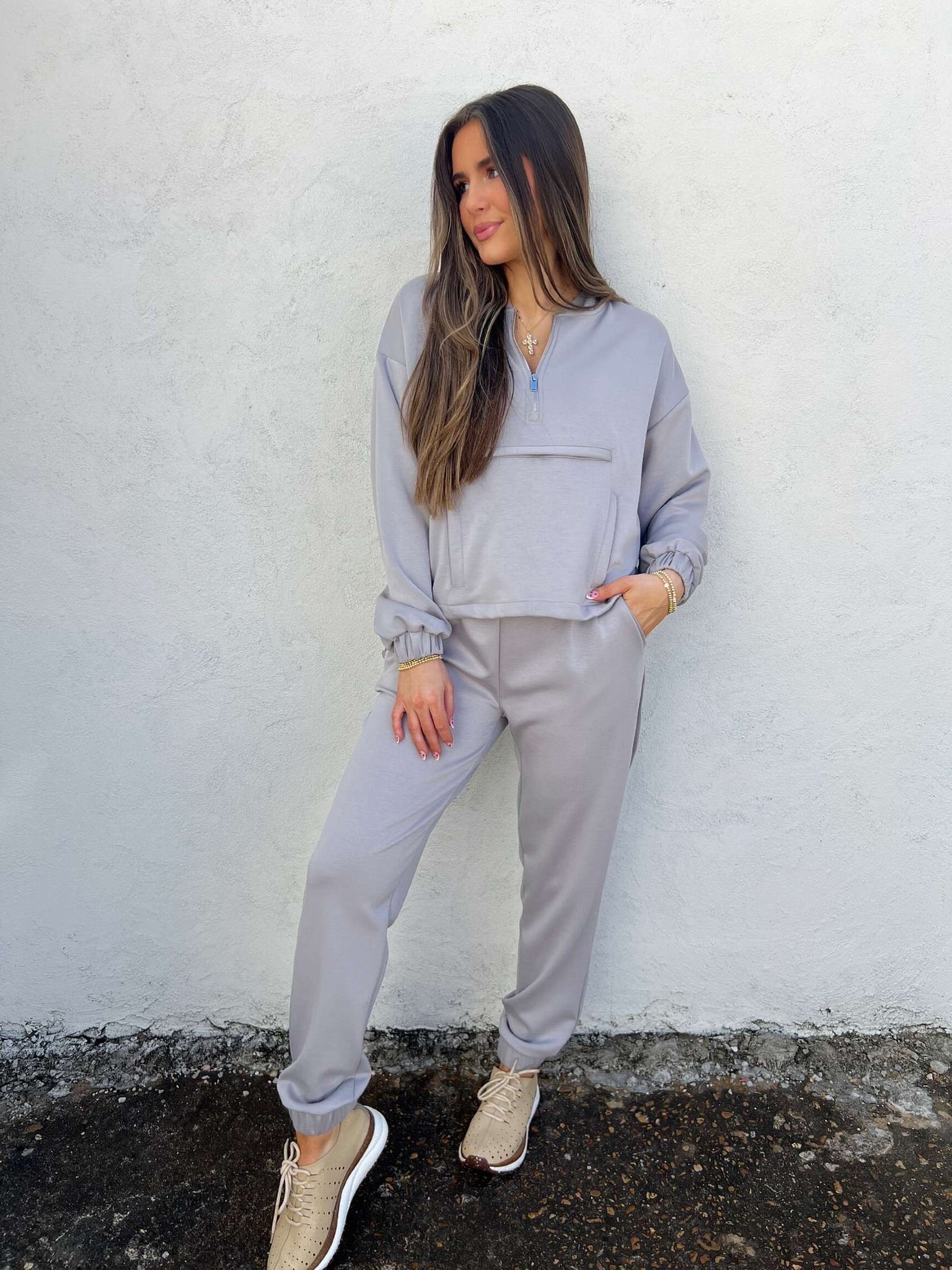 ollie quarter zip hoodie - grey