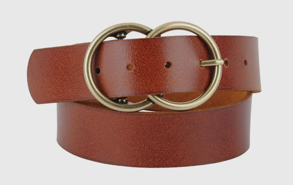 double circle buckle leather belt