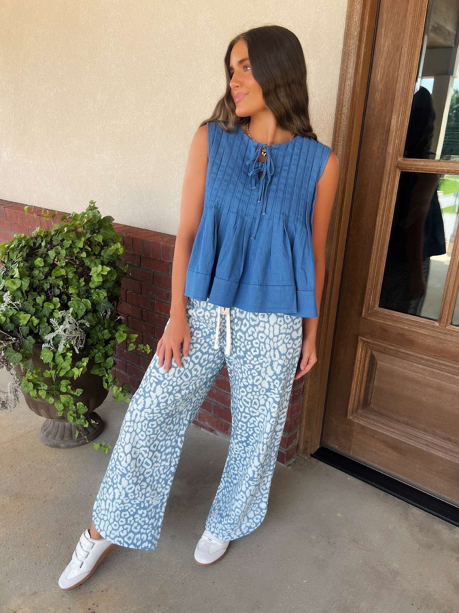 chambray pleated top