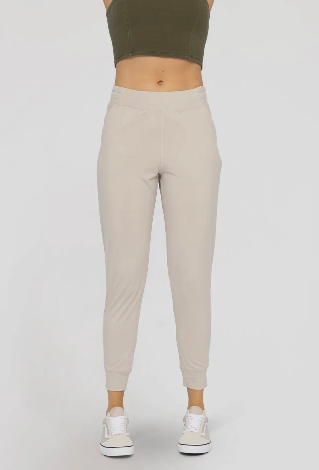cozy flex everyday joggers in tan