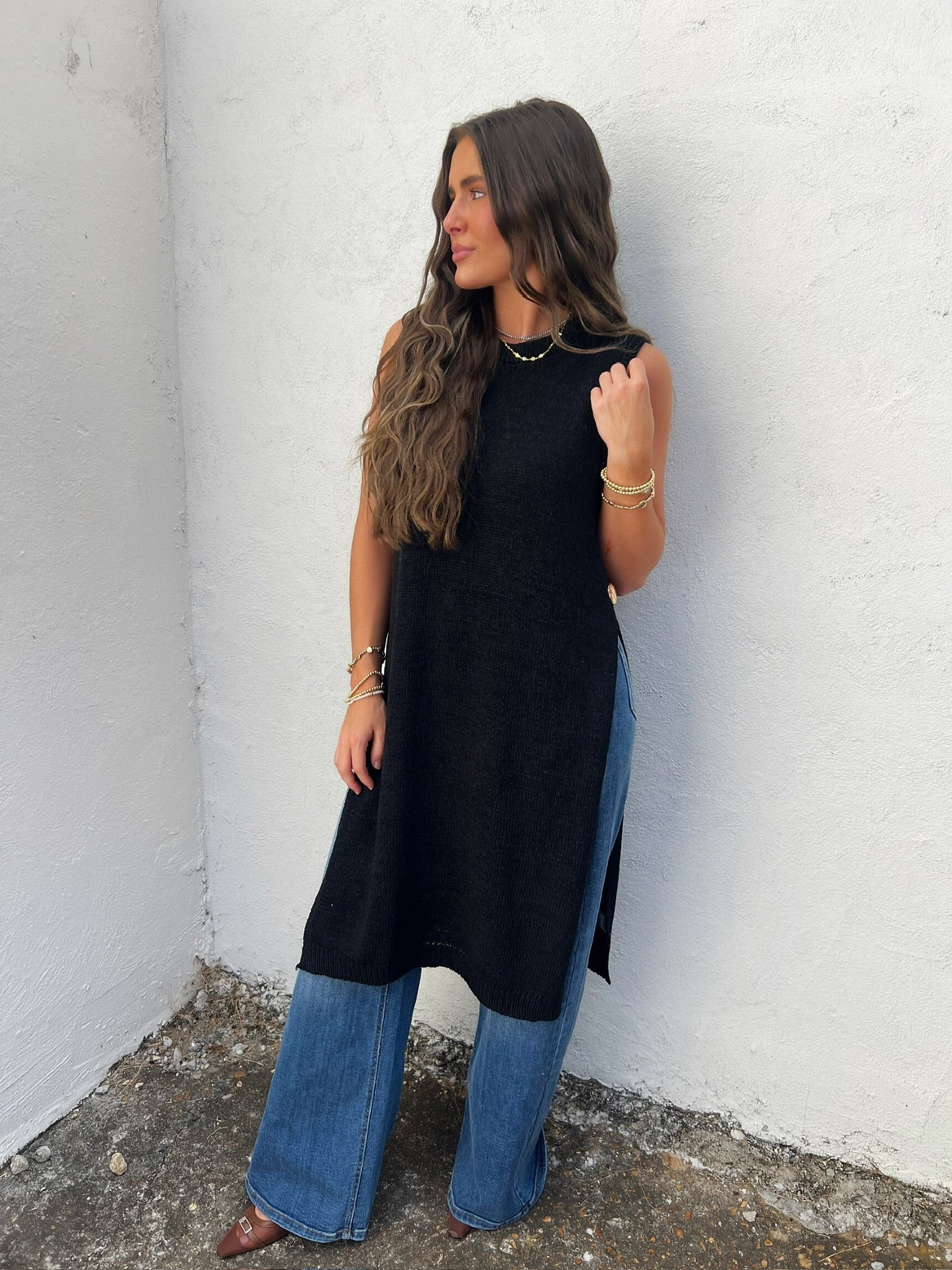 palmer longline sweater in black