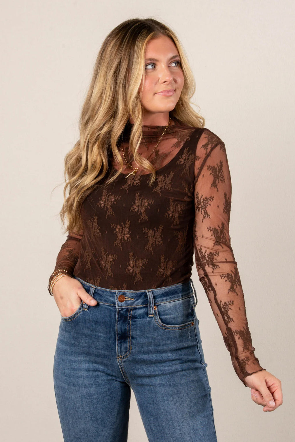 brown lace layering top