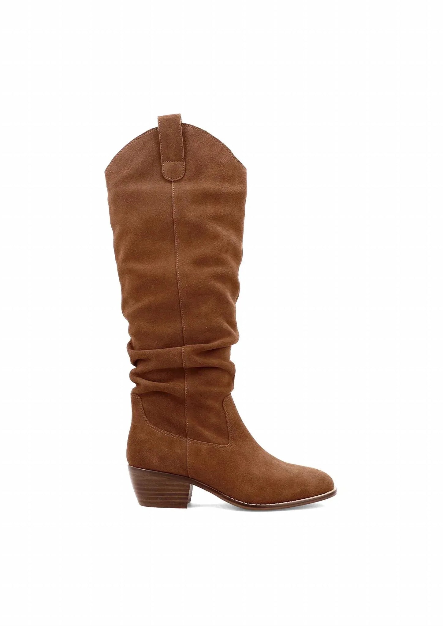 mia lue genuine suede boot in cognac
