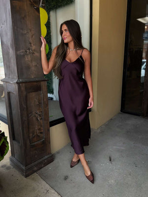 junction satin midi in maroon