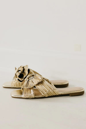 pleated ribbon gold sandal