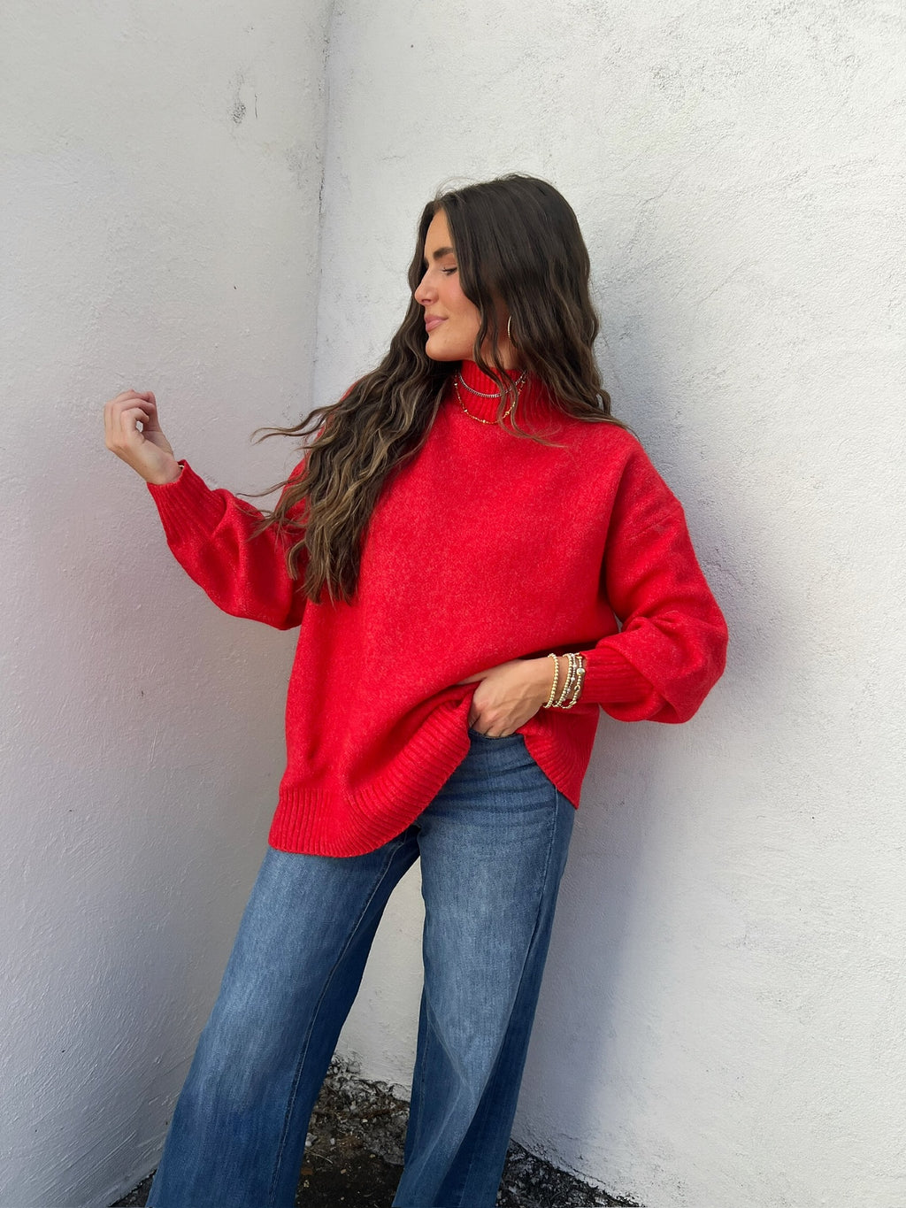 home for the holidays mock neck sweater