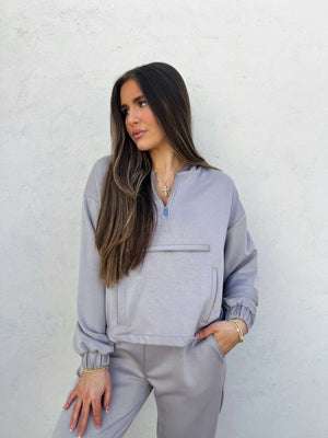 ollie quarter zip hoodie - grey