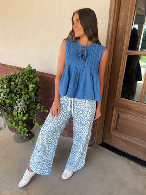 washed denim leopard pant